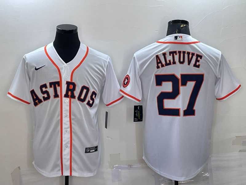 Men%27s Houston Astros #27 Jose Altuve White With Patch Stitched MLB Cool Base Nike Jersey->houston astros->MLB Jersey